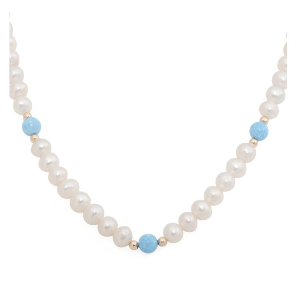 GEORG K Made In Usa 14kt Gold Pearl Blue Opal Station Necklace